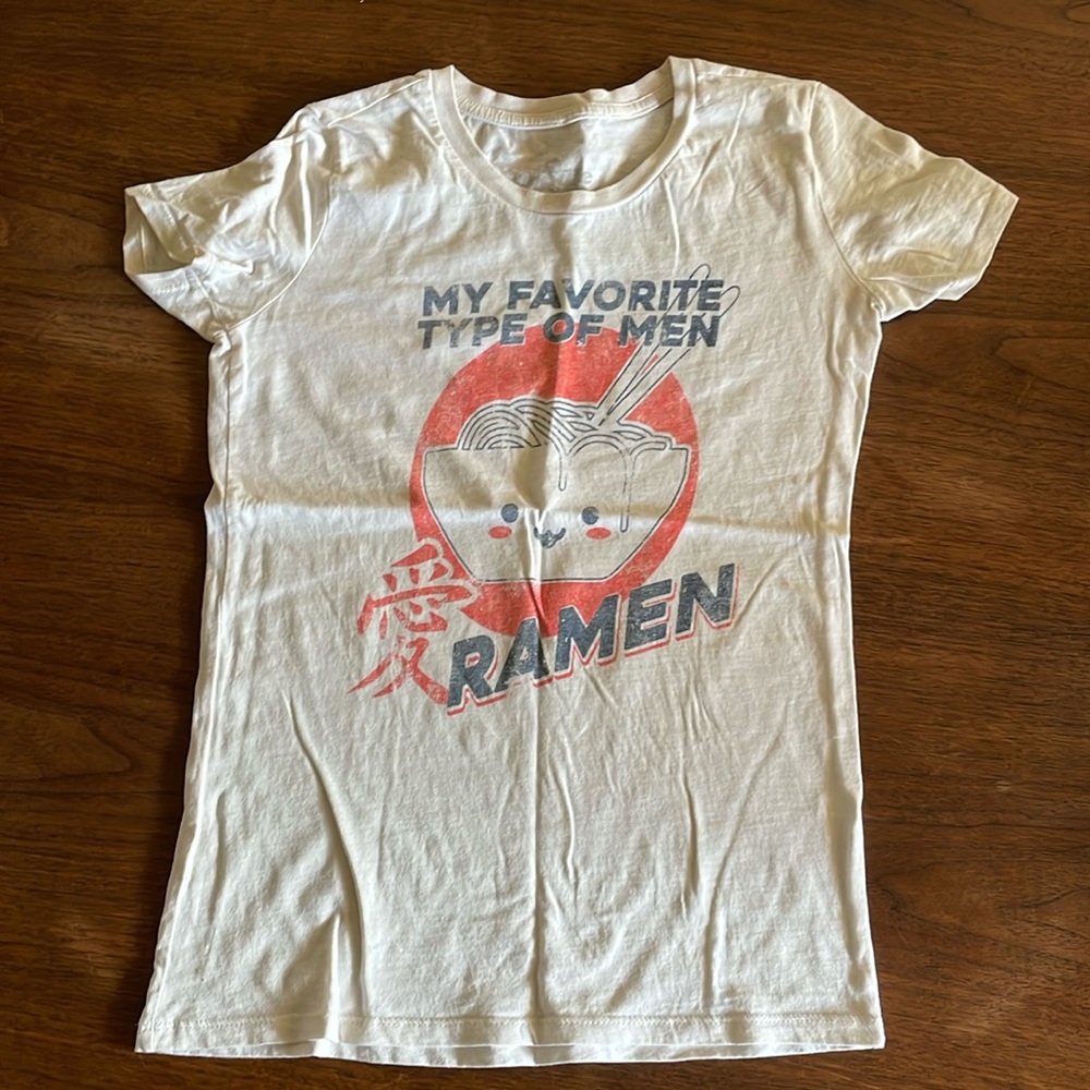 “My favorite kind of men: Ramen” women’s fitted t shirt, size Medium